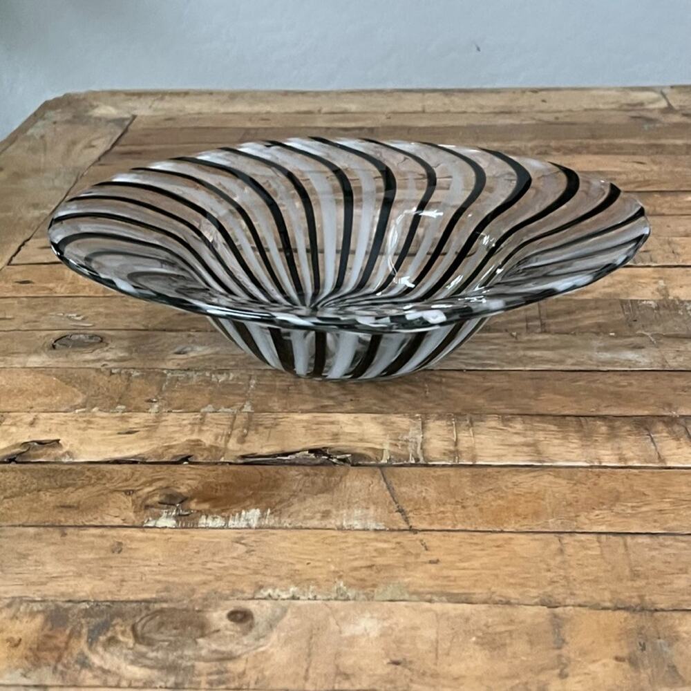 Dino Martens Murano Art Glass Freeform Bowl Mezza Filigrana Bianco Nero - Picture 3 of 16